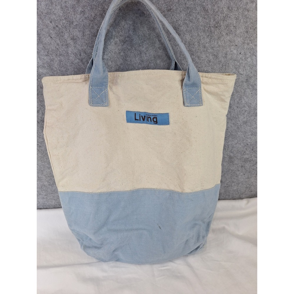 Martha Stewart Living Canvas Tote Bag Colorblock Blue Cream Heavy Duty Large